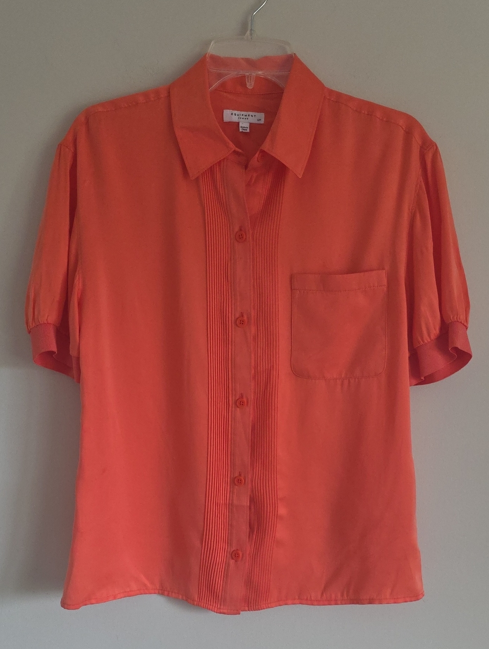 EQUIPMENT | Silk Blouse Shirt Sleeve Coral Red Orange Sz S